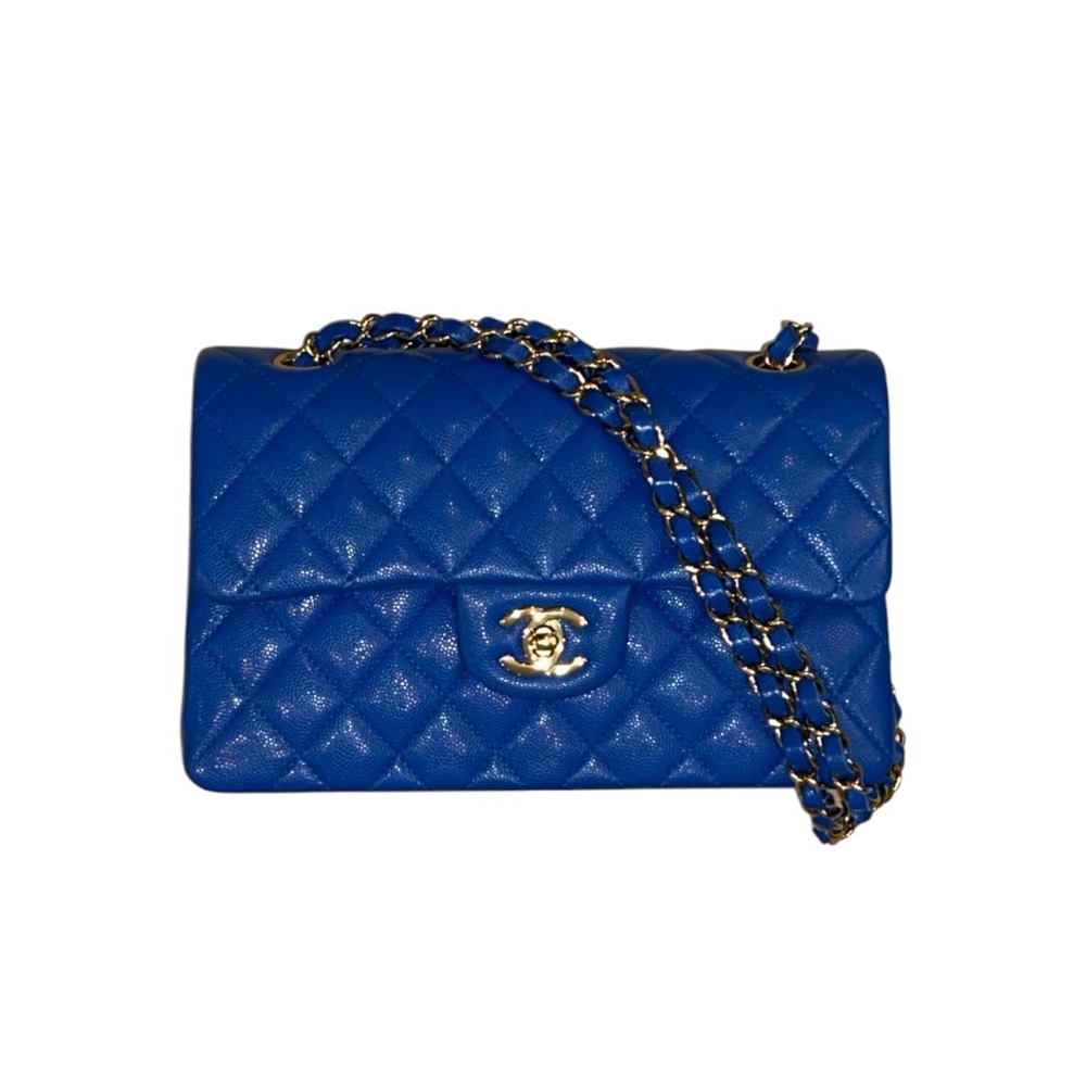 Chanel Small Classic Flap Bag Blue Quilted with Iconic Double-C Clasp FW22